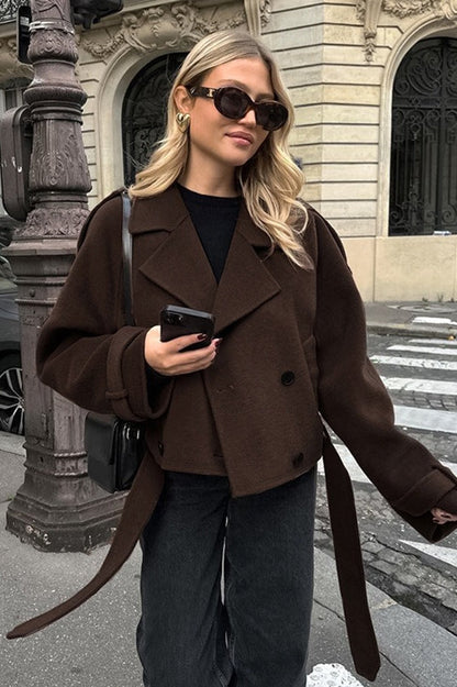 Chaqueta de doble botonadura en mezcla de lana marrón
