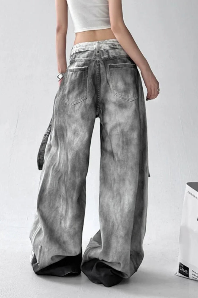 Washed Ripped Wide Leg Jeans