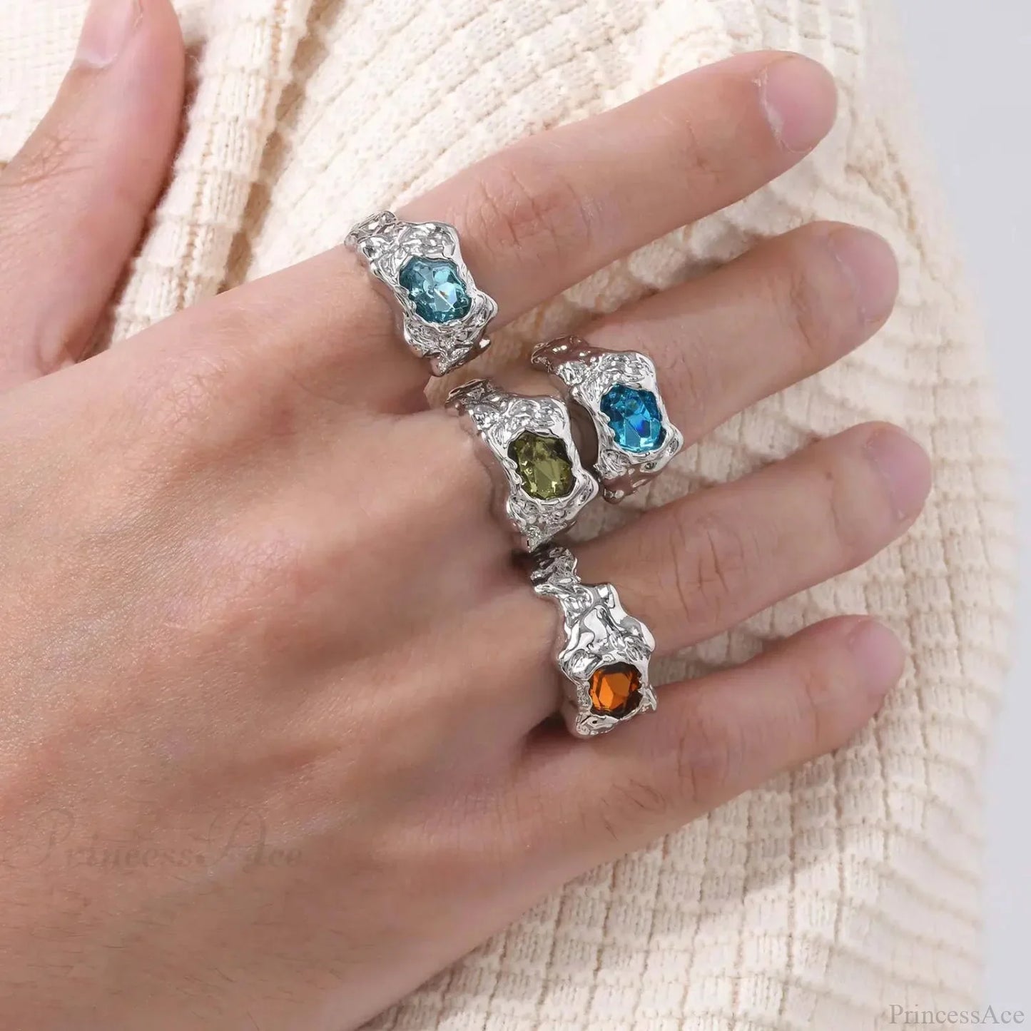 Fiery Colorful Zircon Gothic Band