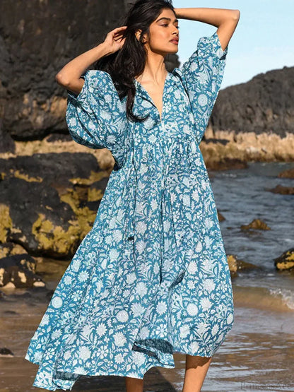 Fitshinling Boho Vintage Lantern Sleeve Dress
