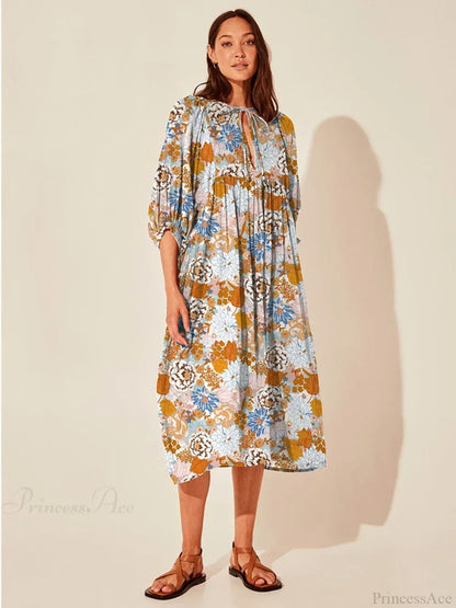 Fitshinling Boho Vintage Lantern Sleeve Dress