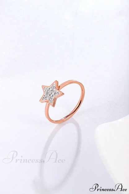 Five-pointed Star Full Diamond Titanium Steel Ring