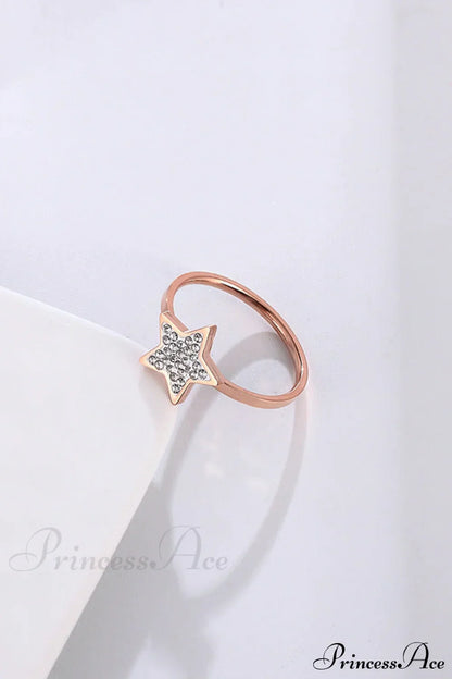 Five-pointed Star Full Diamond Titanium Steel Ring