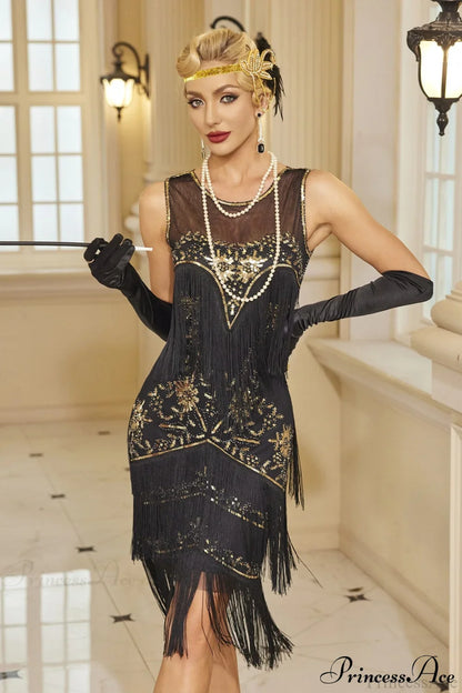 Flapper Tassel Beaded Crew Neck Party Dress