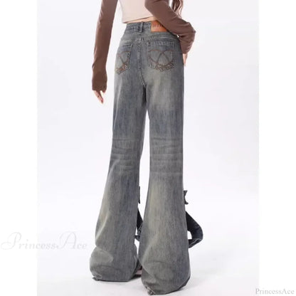 Flare Jeans Women Bow Patchwork Pants