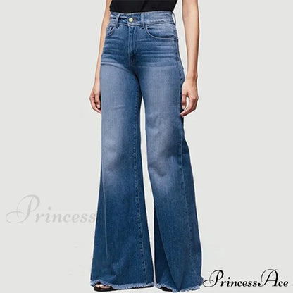 Flare Women High Waist Slim Vintage Fashion Streetwear Stretch Casual Full Length Loose Wide Leg Jean