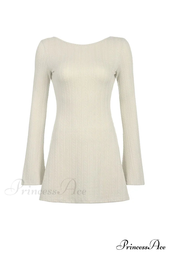 Flares Sleeve Backless Cable Knit Dress