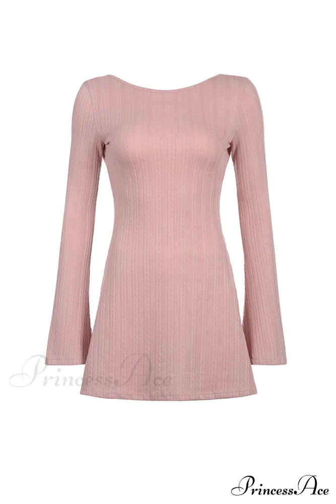 Flares Sleeve Backless Cable Knit Dress