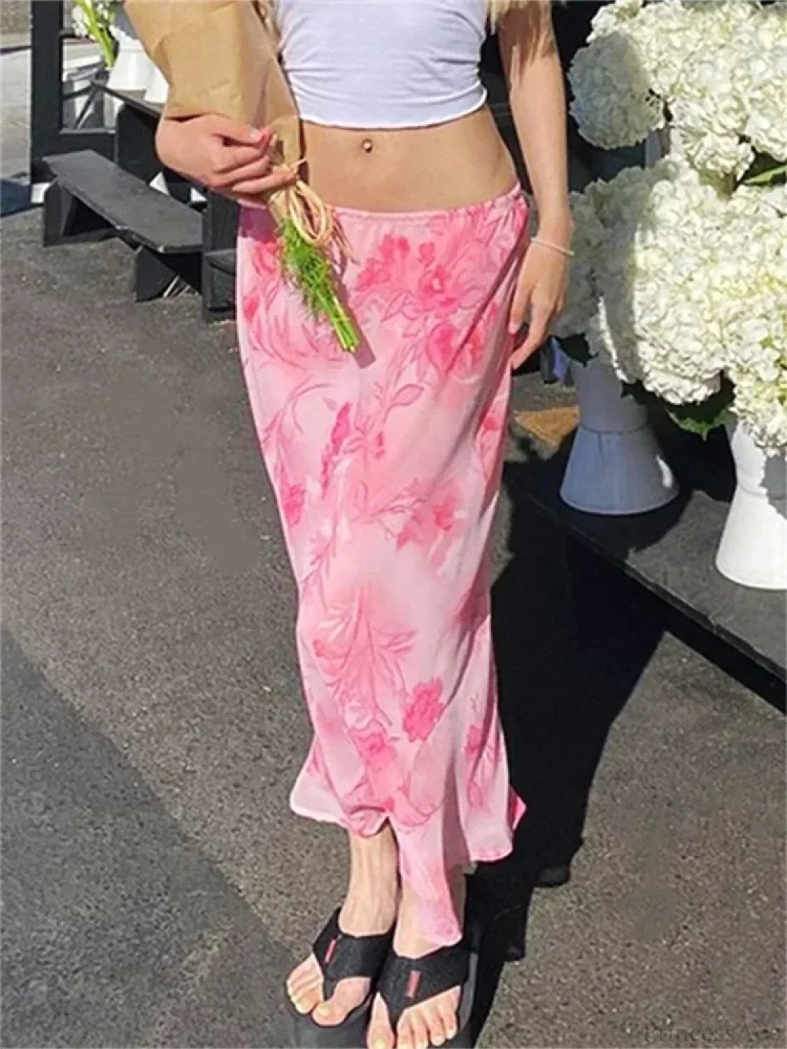 Floral Chiffon Low Waist Casual Retro Skirt