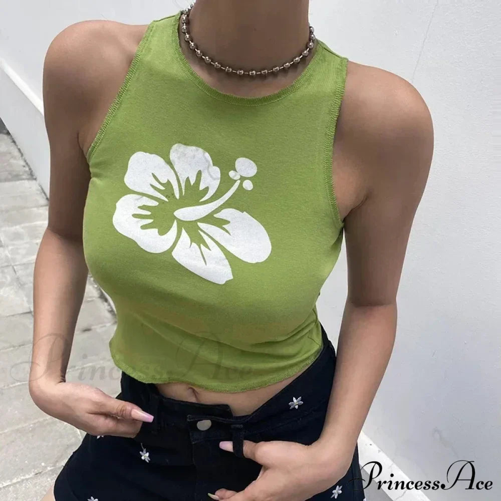 Floral Corset Vintage Sleeveless O Neck Crop Women Contrast Harajuku Cute Summer Sweats Tank top