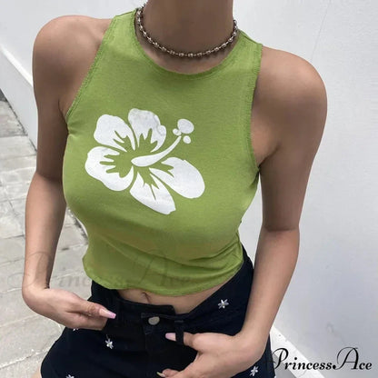 Floral Corset Vintage Sleeveless O Neck Crop Women Contrast Harajuku Cute Summer Sweats Tank top