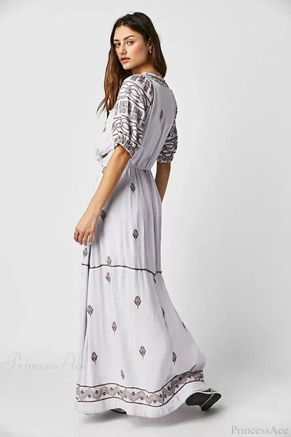 Floral Embroidery Cotton Boho Dress