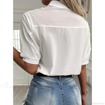 Floral Embroidery Hollow Out V Neck Blouse