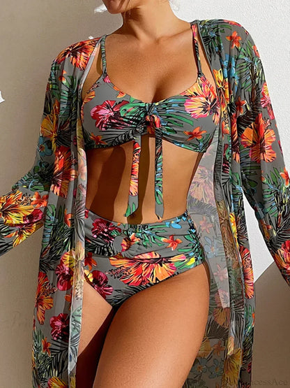 Floral Knot Front Long Sleeve Two Piece Set