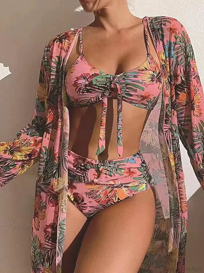 Floral Knot Front Long Sleeve Two Piece Set