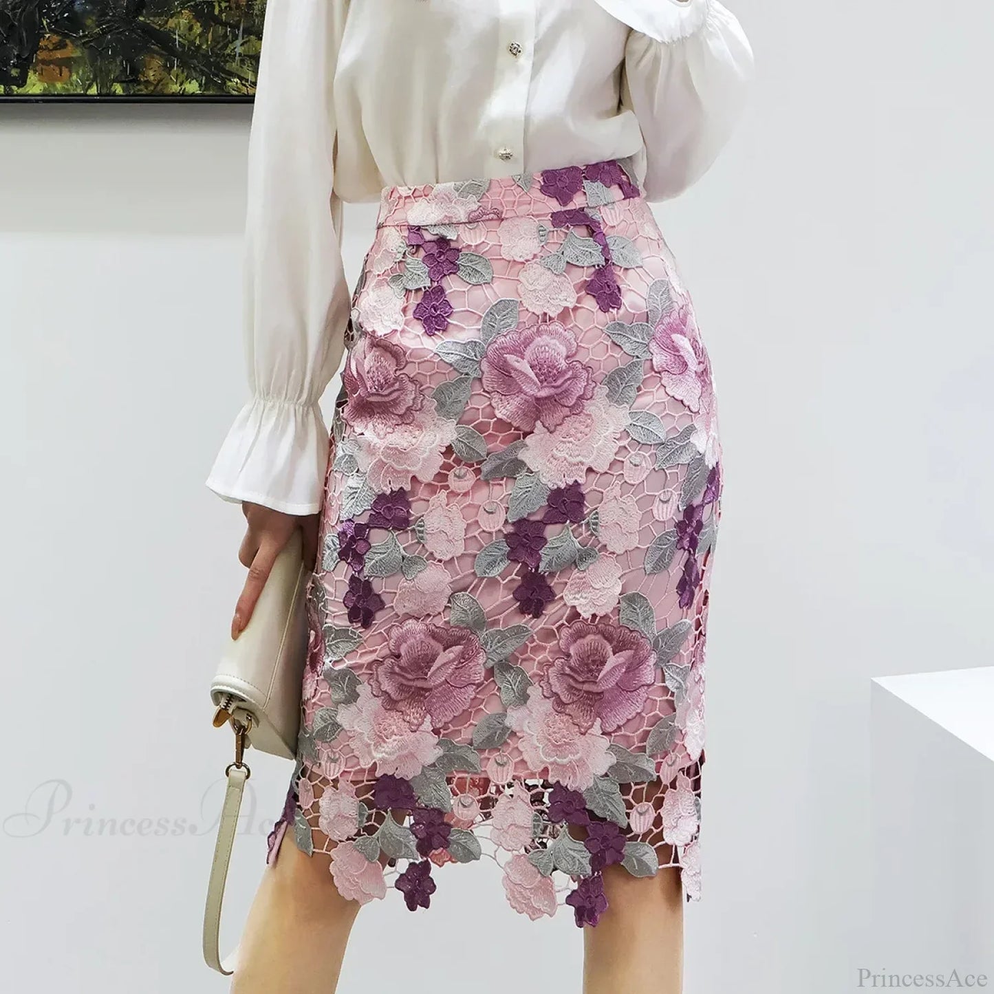 Floral Lace Pencil Skirt for Women
