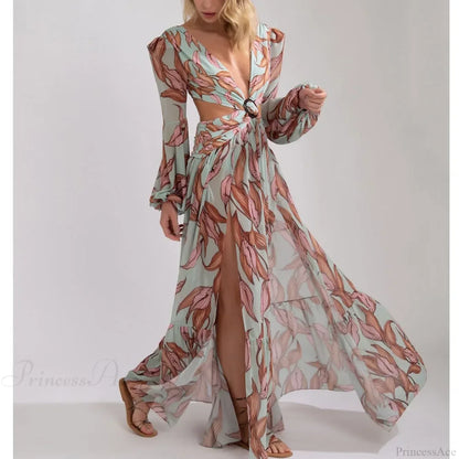 Kimono playero floral de manga larga