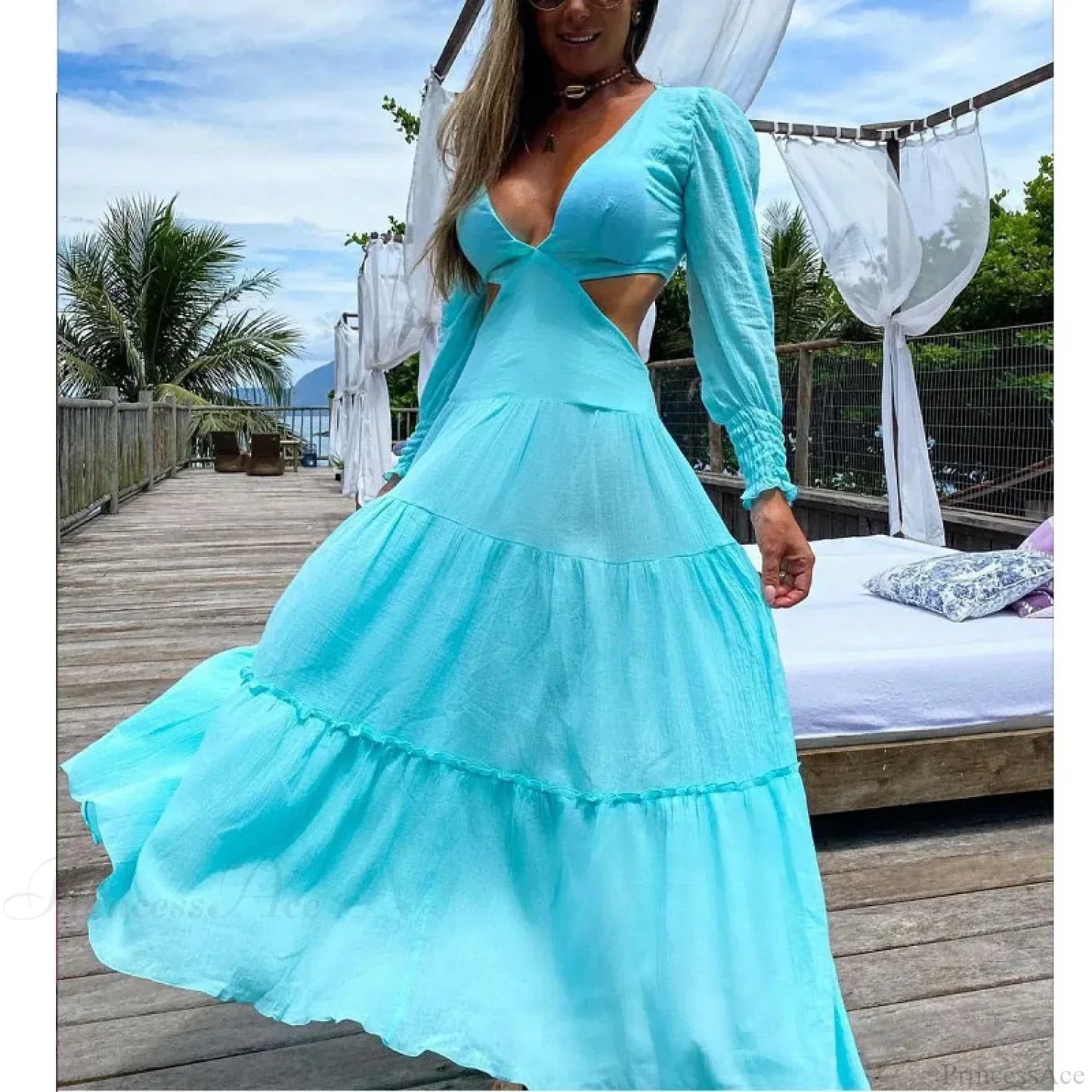 Kimono playero floral de manga larga