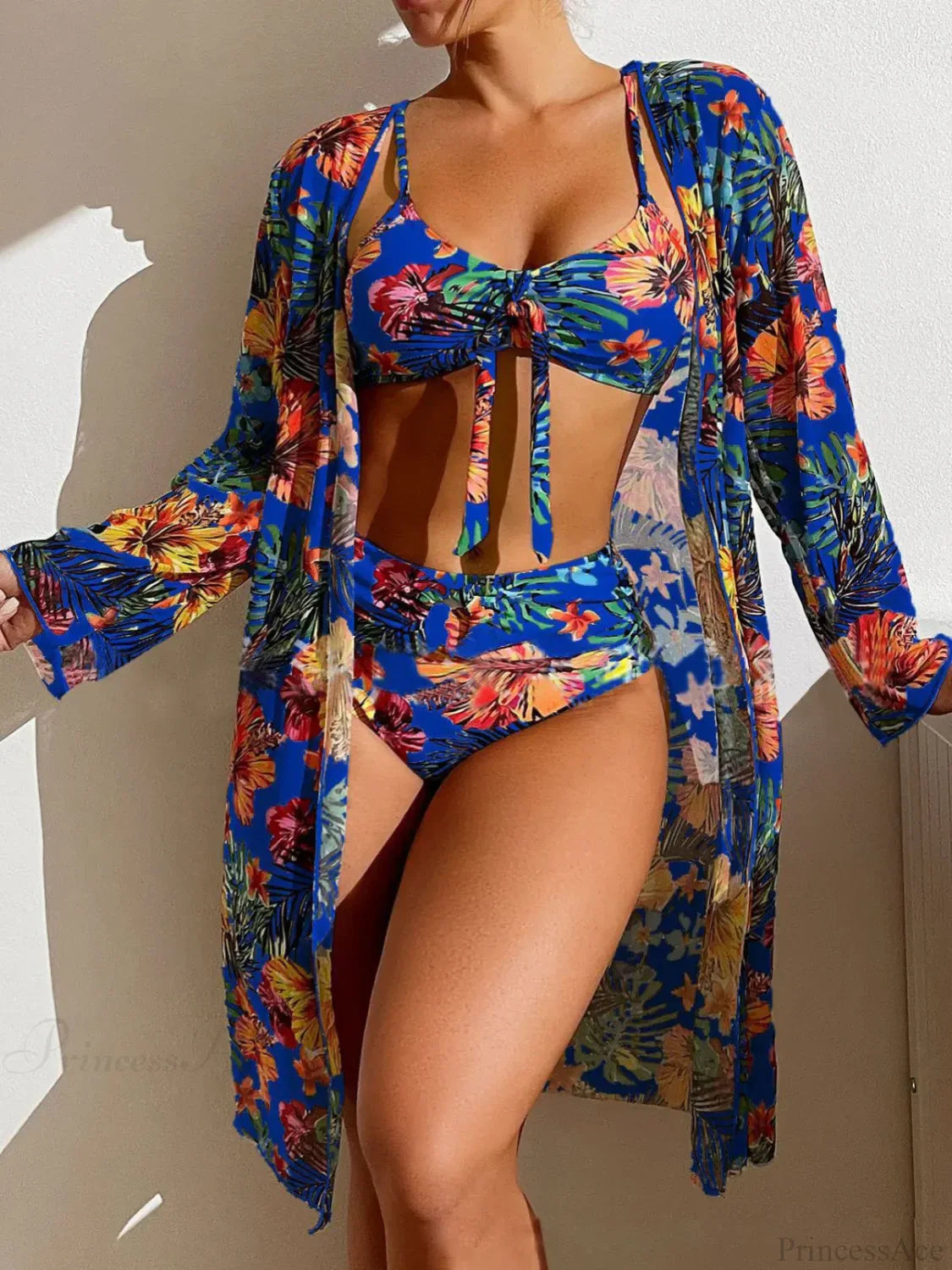 Conjunto de dos piezas de blusa de malla floral y sujetador