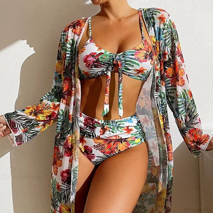 Conjunto de dos piezas de blusa de malla floral y sujetador