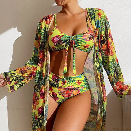 Conjunto de dos piezas de blusa de malla floral y sujetador