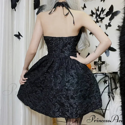 Floral Mini Y2K Lace Up Sexy Backless Halter Lace Sleeveless Jacquard Luxury Fairy Bodycon Dress