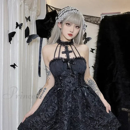 Floral Mini Y2K Lace Up Sexy Backless Halter Lace Sleeveless Jacquard Luxury Fairy Bodycon Dress