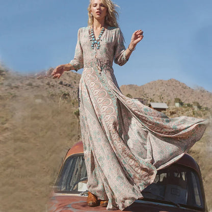 Floral Print Chiffon Boho Dress