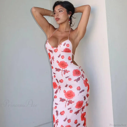 Floral Print Slim Maxi Vacation Dress