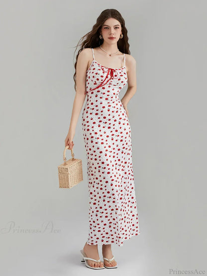 Floral Print Spaghetti Strap Ribbon Tie-Up Slip Vacation Floral Dress