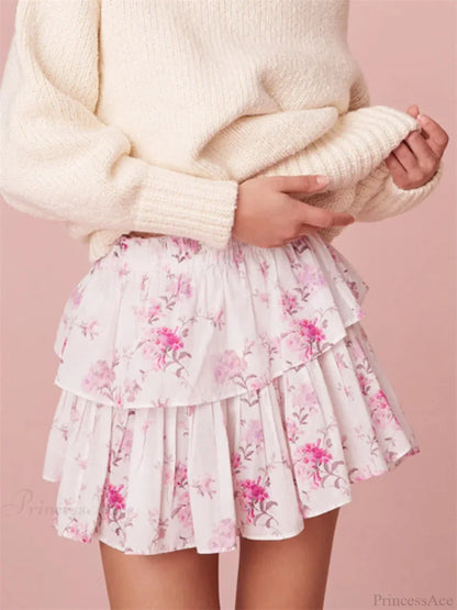 Floral Print Tiered Ruffle Skirt