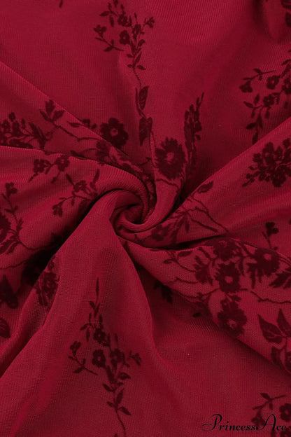 Floral Print V-Neck Sleeveless Fitted Party Dress