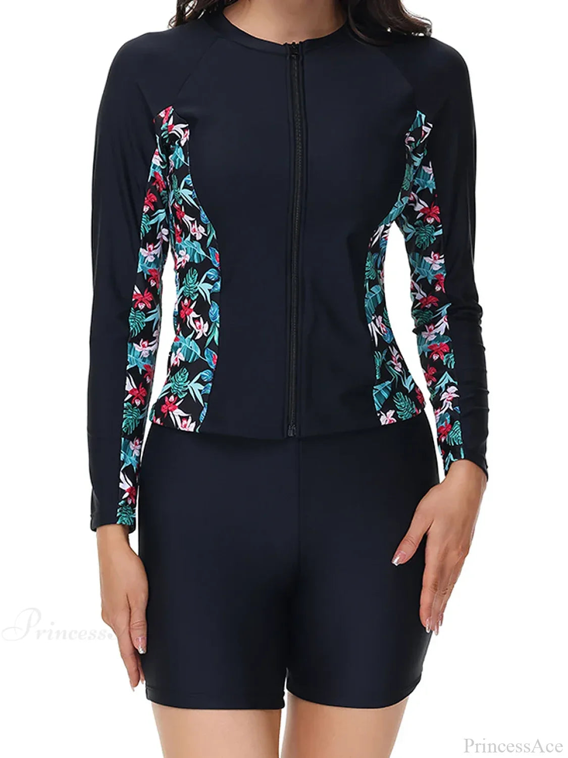 Floral Rashguard Surf Suit Two Piece Set