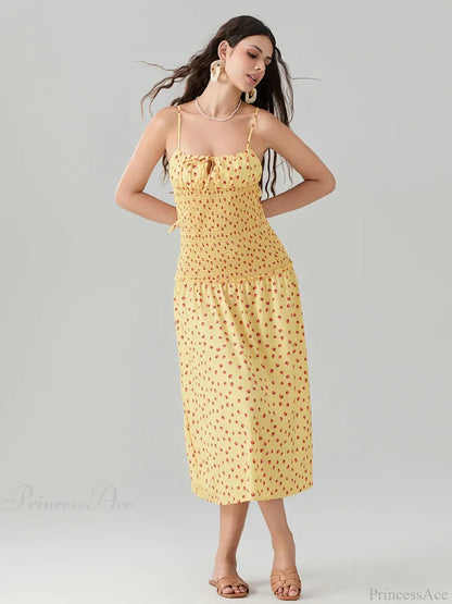 Floral Strawberry Camis Backless Tied Front Floral Dress