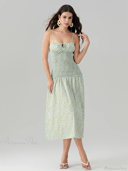 Floral Strawberry Camis Backless Tied Front Floral Dress