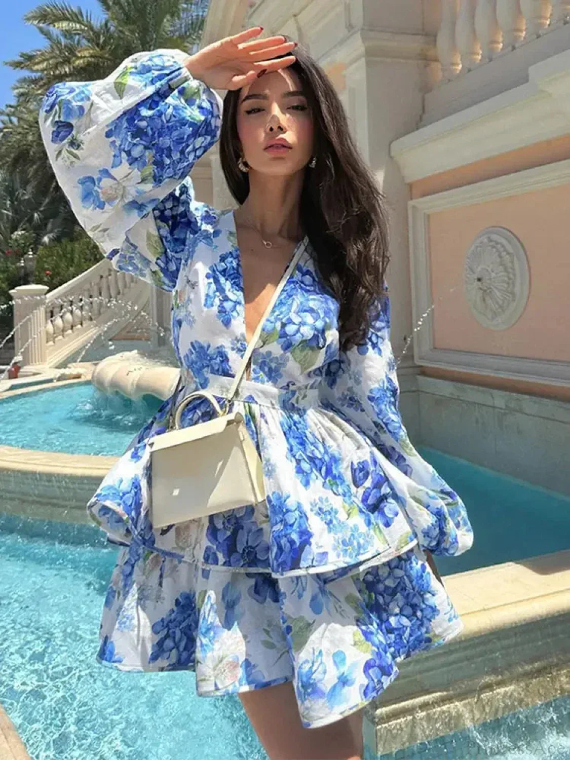 Floral V-Neck Ruffle Mini Floral Dress