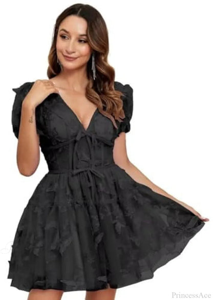 Floral V-Neck Short Wedding Dress
