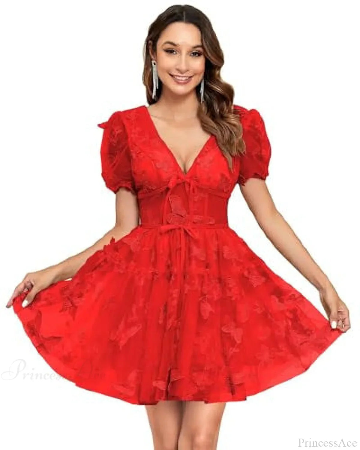 Floral V-Neck Short Wedding Dress