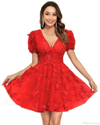 Floral V-Neck Short Wedding Dress