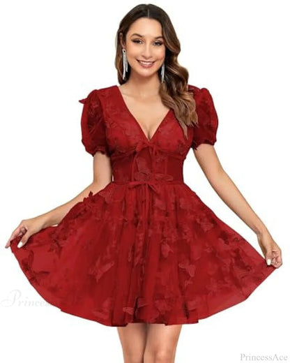 Floral V-Neck Short Wedding Dress
