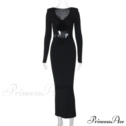 Florale Cut Out Long for Women Long Sleeve Sexy Sexy Midi Dress