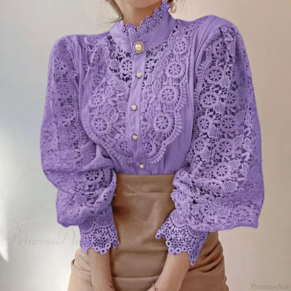 Flower Lace Patchwork Petal Sleeve Blouse