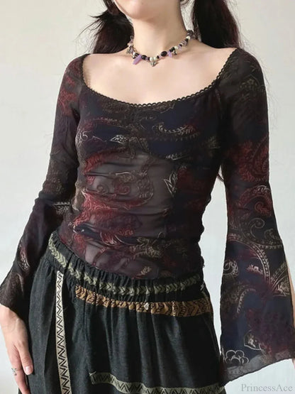 Flower Square Collar Knitted Top