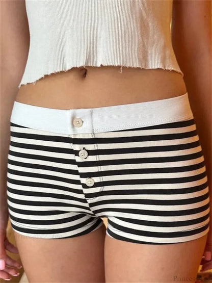 FLower Striped Button Sleep Short