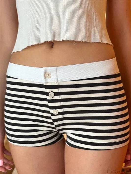FLower Striped Button Sleep Short