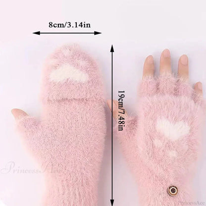 Fluffy Bear Cat Paw Claw Fingerless Winter Gloves - Korean Style Gift for Christmas