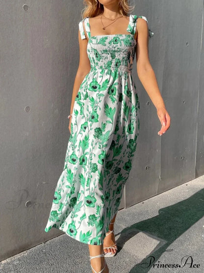 for Flowered Design Tiered Gown Smocked Women