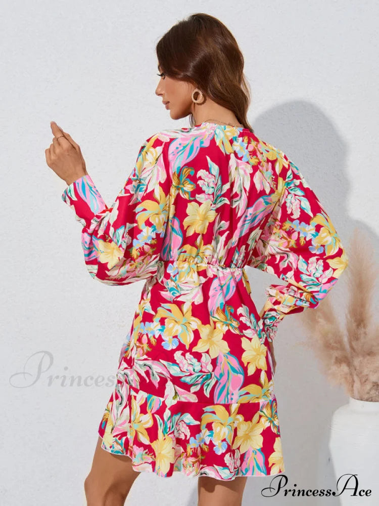 for Gown V-neck And Flare Fit Wrap Flowered Women