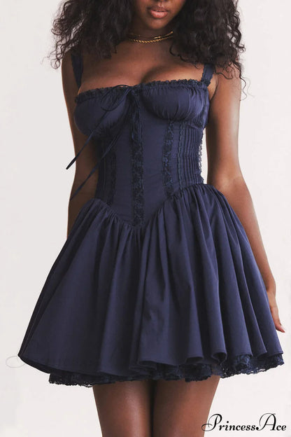 French Navy Stylish Corset Mini Dress