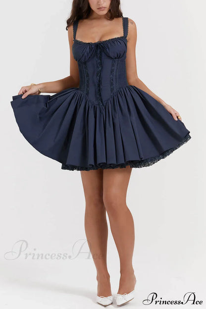 French Navy Stylish Corset Mini Dress